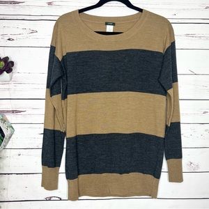 J. Crew Men’s Tan & Gray Stripe Merino Wool Sweater Size Small